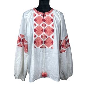 Figue Paloma with Bright Orange Embroidery Tunic Top Size XL